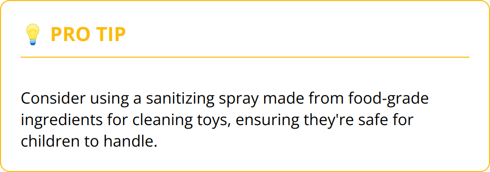 Pro Tip - Consider using a sanitizing spray made from food-grade ingredients for cleaning toys, ensuring they're safe for children to handle.