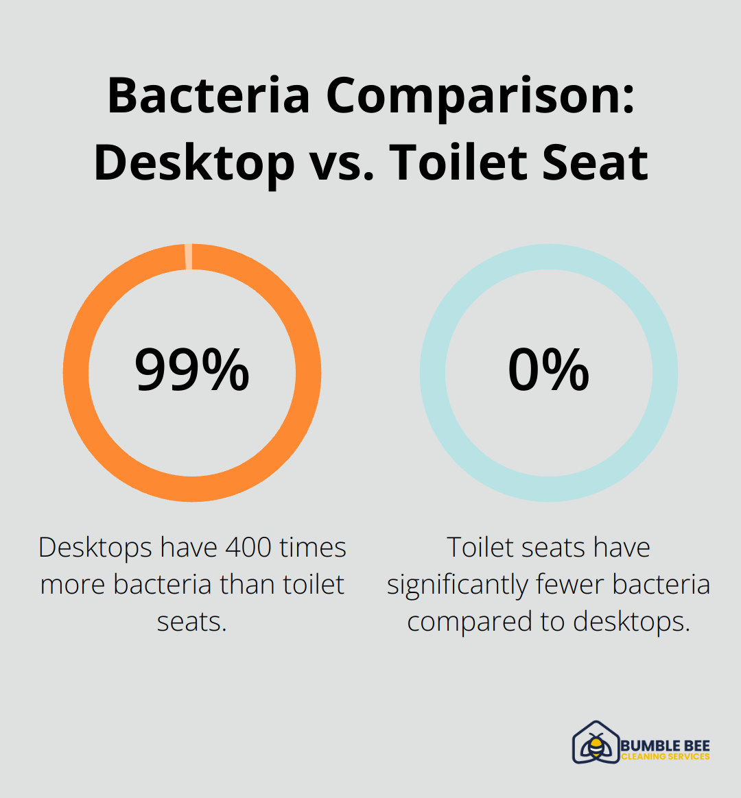 Infographic showing desktops have 400 times more bacteria than toilet seats - Commercial sanitization