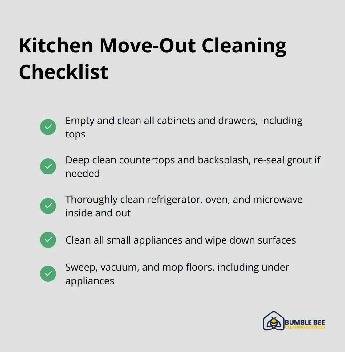 Checklist of essential tasks for thorough kitchen cleaning when moving out - Move out cleaning checklist
