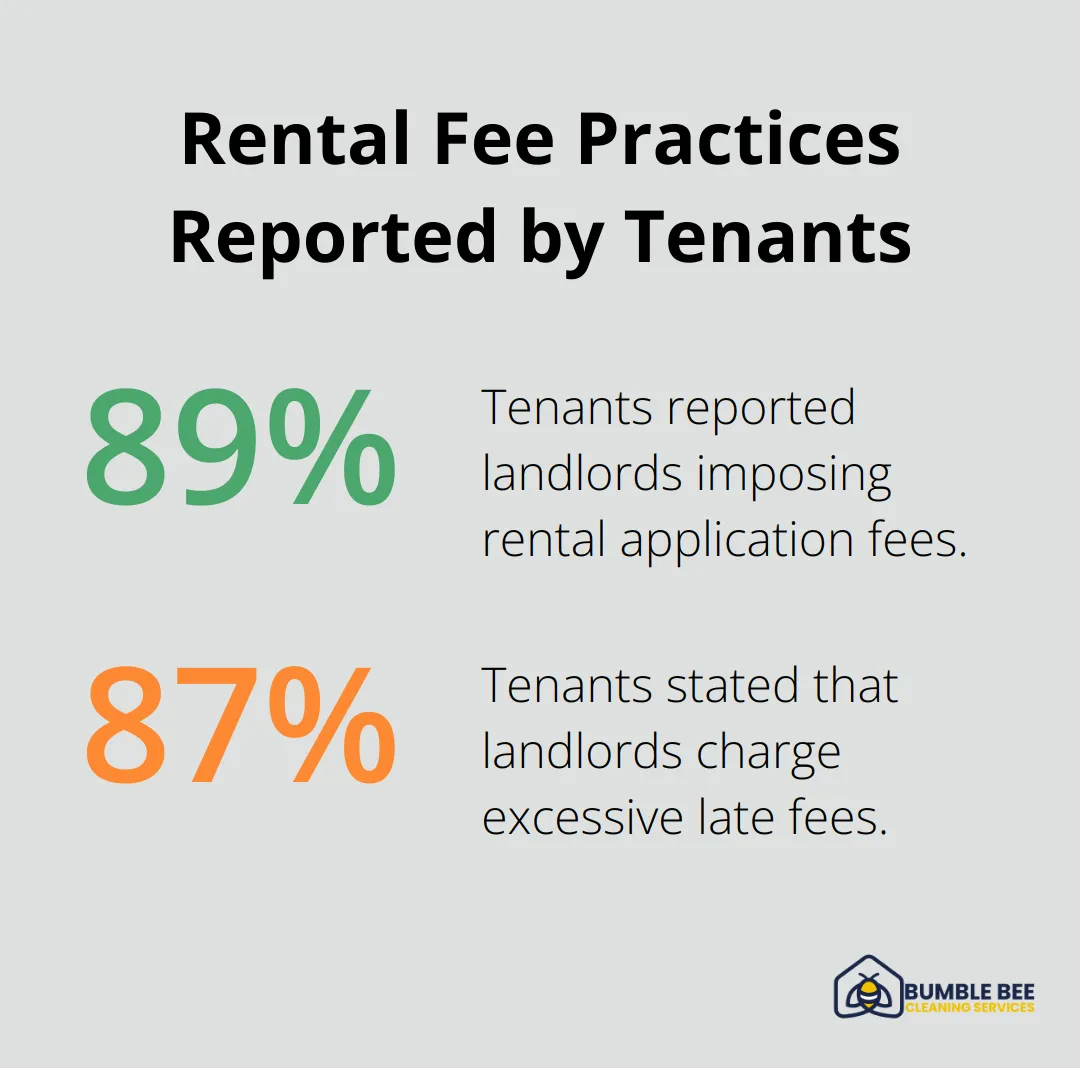 Chart showing 89% of tenants reporting rental application fees and 87% reporting excessive late fees - Move out tips