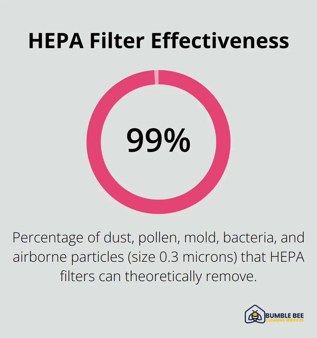 Chart illustrating HEPA filters' 99.97% effectiveness in removing airborne particles