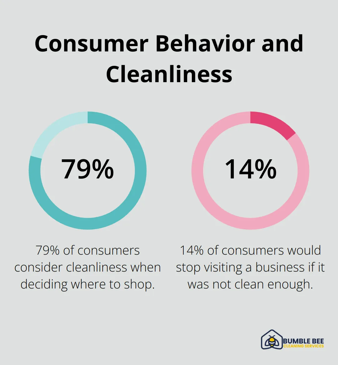 Chart showing that 79% of consumers consider cleanliness when deciding where to shop, and 14% would stop visiting an unclean business.