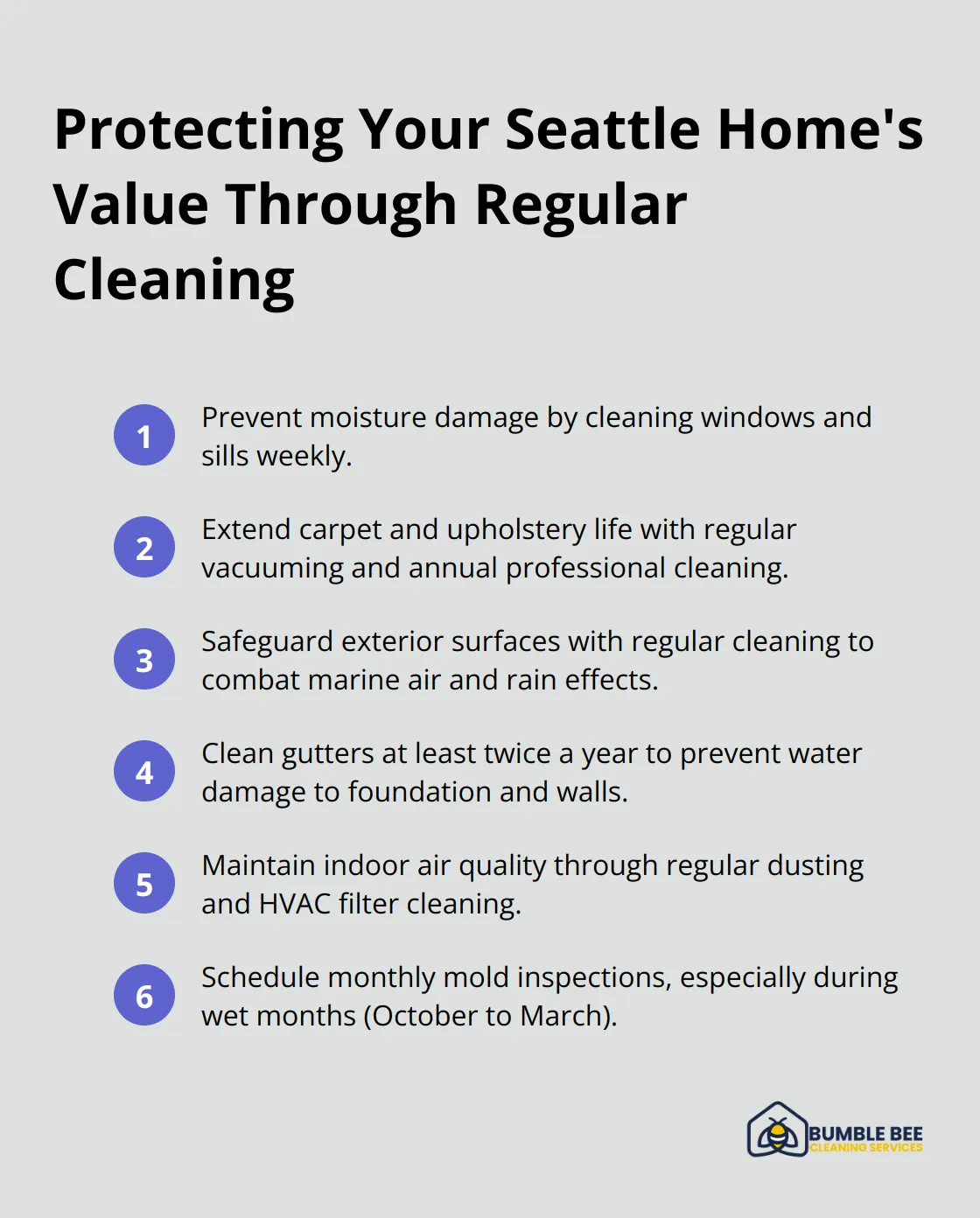 Ordered list of steps to protect home value through regular cleaning in Seattle - Frequent cleaning