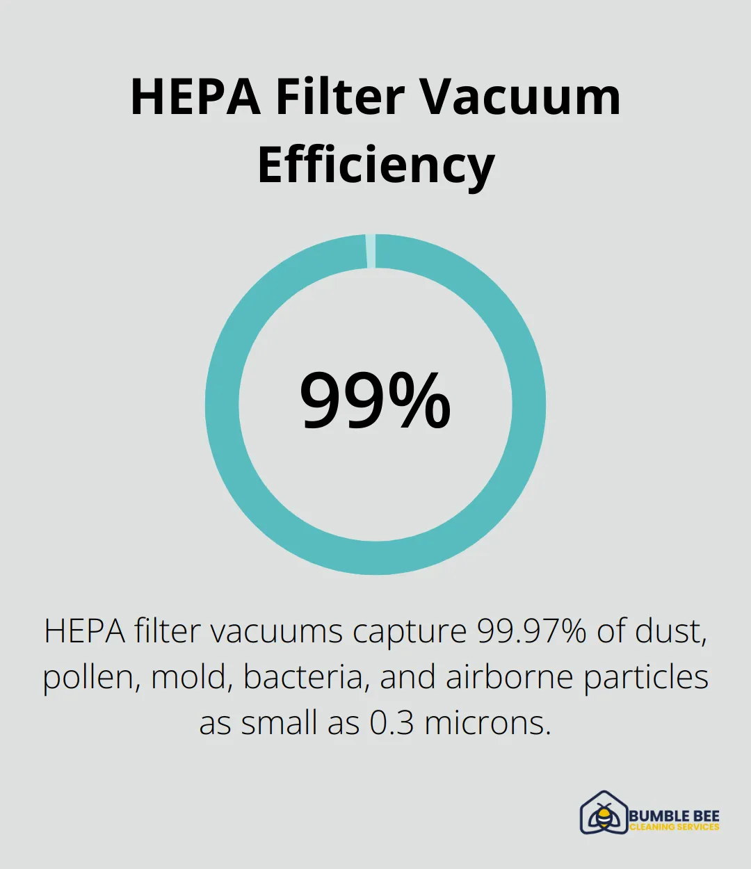 Pie chart showing HEPA filter vacuums capture 99.97% of particles - Green construction