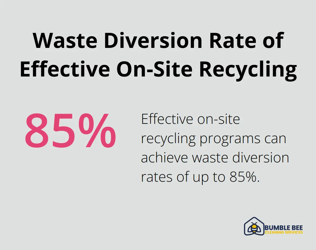 Pie chart showing 85% waste diversion rate achieved by effective on-site recycling programs in construction