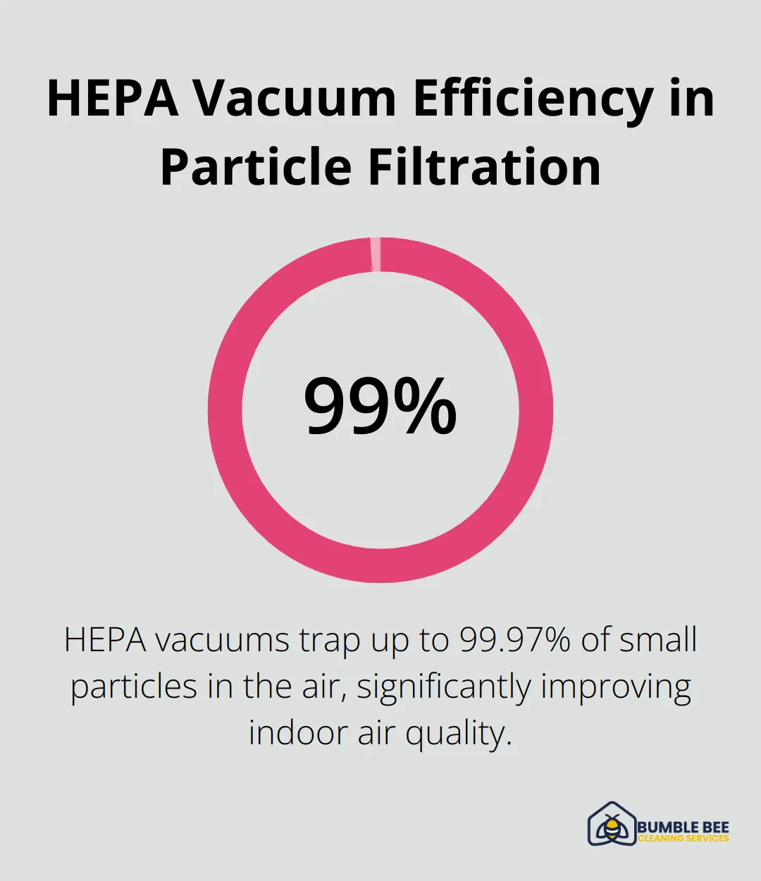 Percentage chart showing HEPA vacuums trap up to 99.97% of small particles in the air.