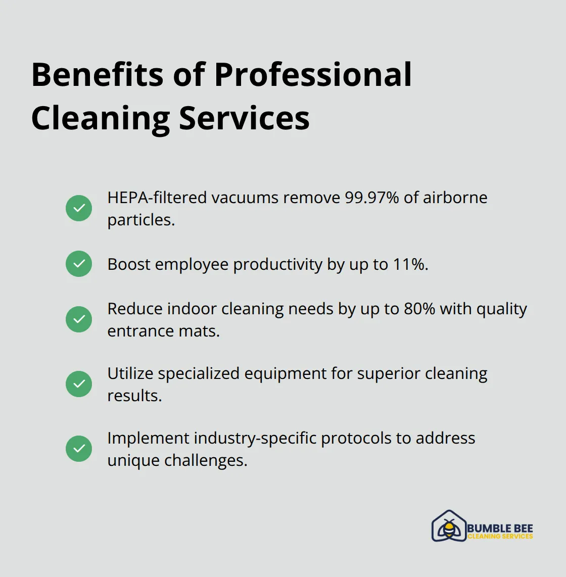Checkmark list showing five benefits of professional cleaning services