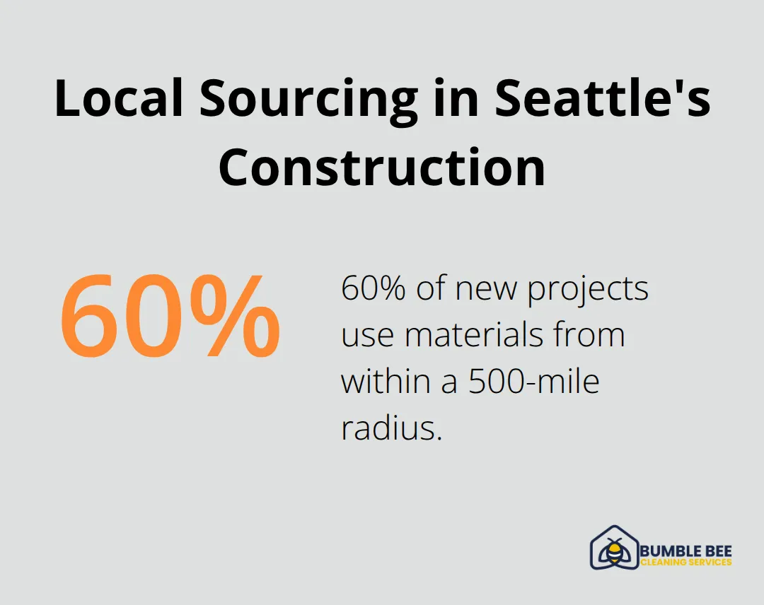 Pie chart showing 60% of new projects use materials sourced within 500 miles