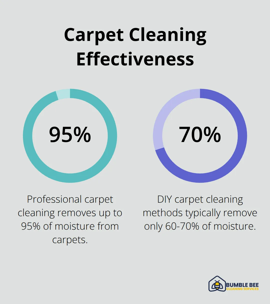Chart comparing the effectiveness of professional carpet cleaning (95% moisture removal) to DIY methods (60-70% moisture removal). - Move-out inspection