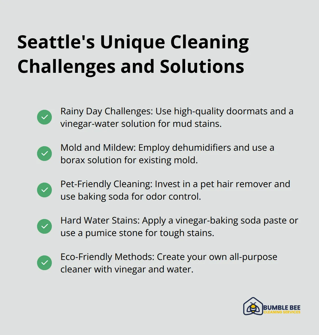 Checklist of Seattle's unique cleaning challenges and their solutions - Time-saving tips