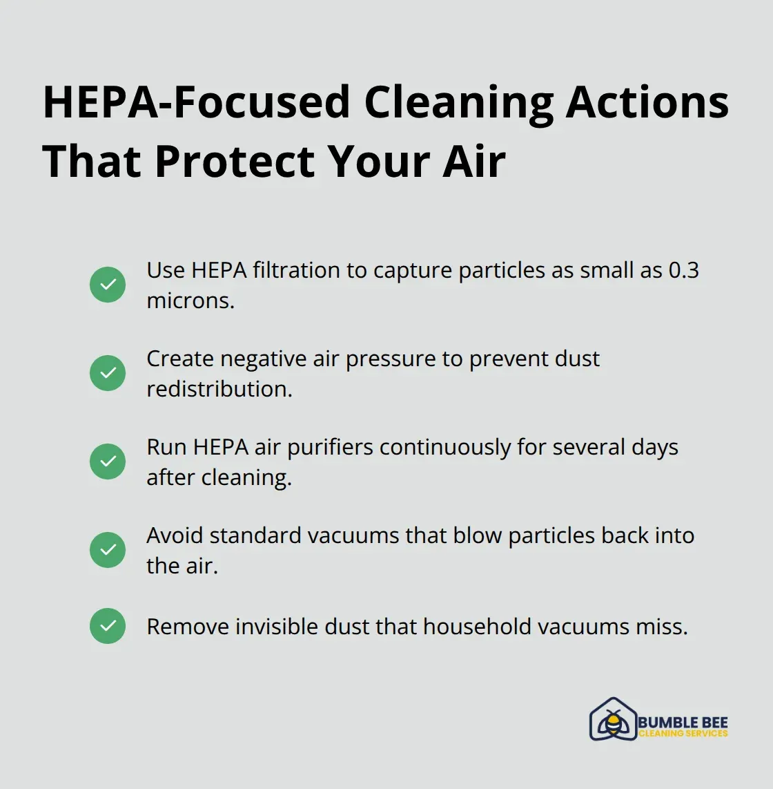 Checklist of HEPA cleaning steps and benefits after construction to reduce allergens - Construction allergens