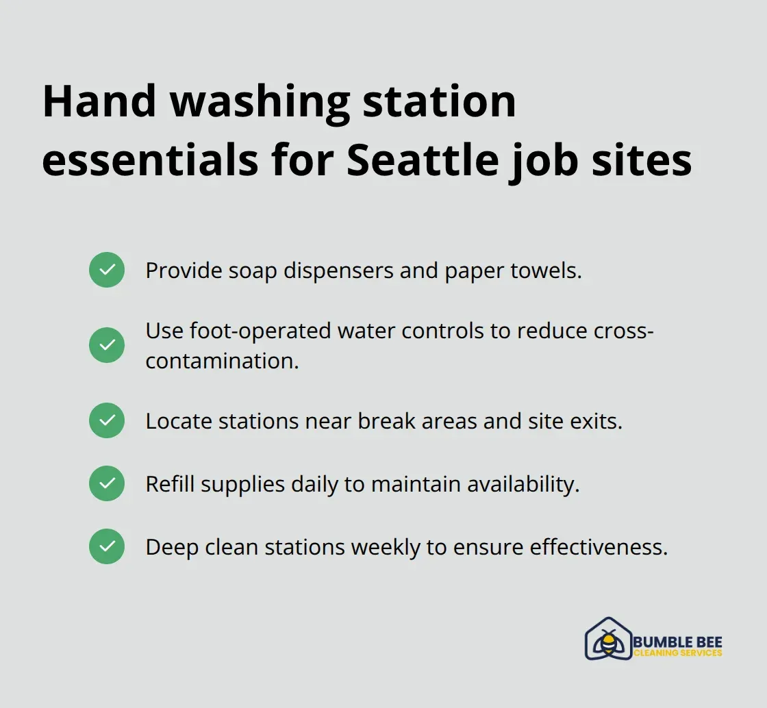 Checklist of required components, placement, and maintenance for construction hand washing stations. - Construction sanitation