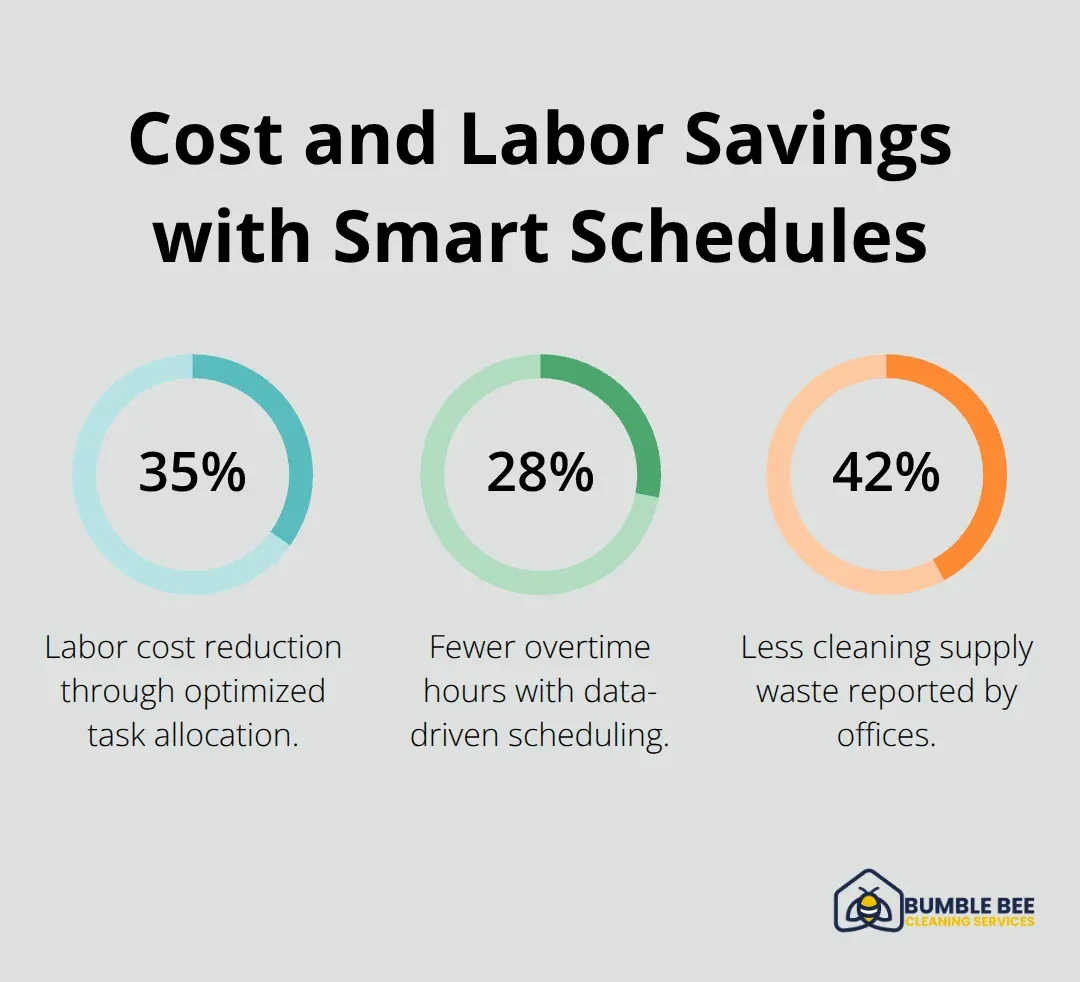 Chart showing labor cost reductions, fewer overtime hours, and reduced supply waste from smart cleaning schedules. - Janitorial scheduling