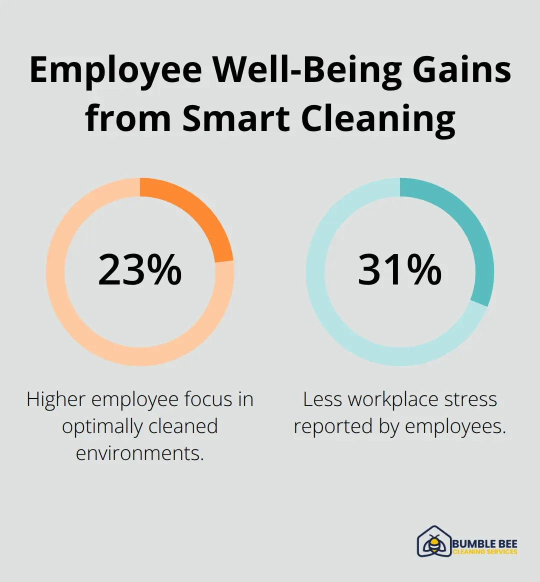 Chart showing higher focus levels and lower workplace stress in optimally cleaned environments. - Janitorial scheduling
