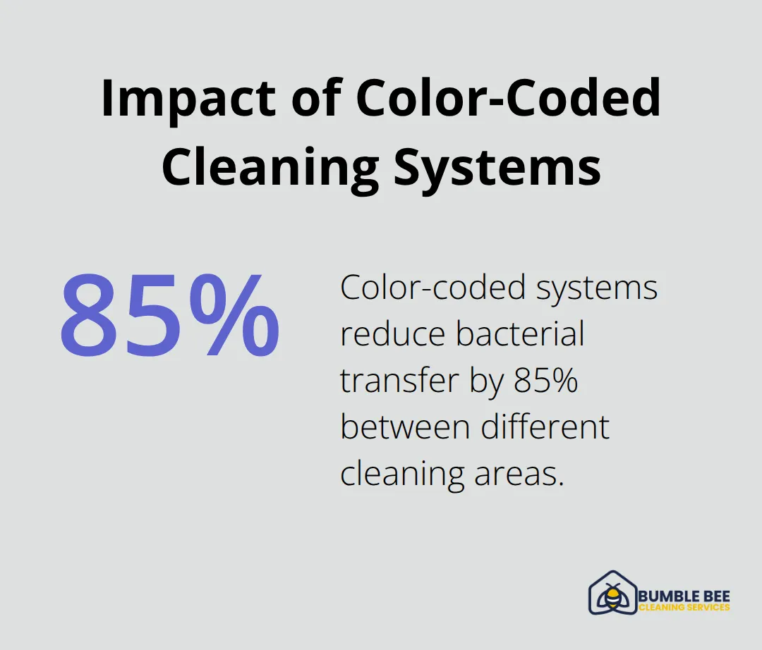 Pie chart showing 85% reduction in bacterial transfer with color-coded cleaning systems - Janitorial supplies