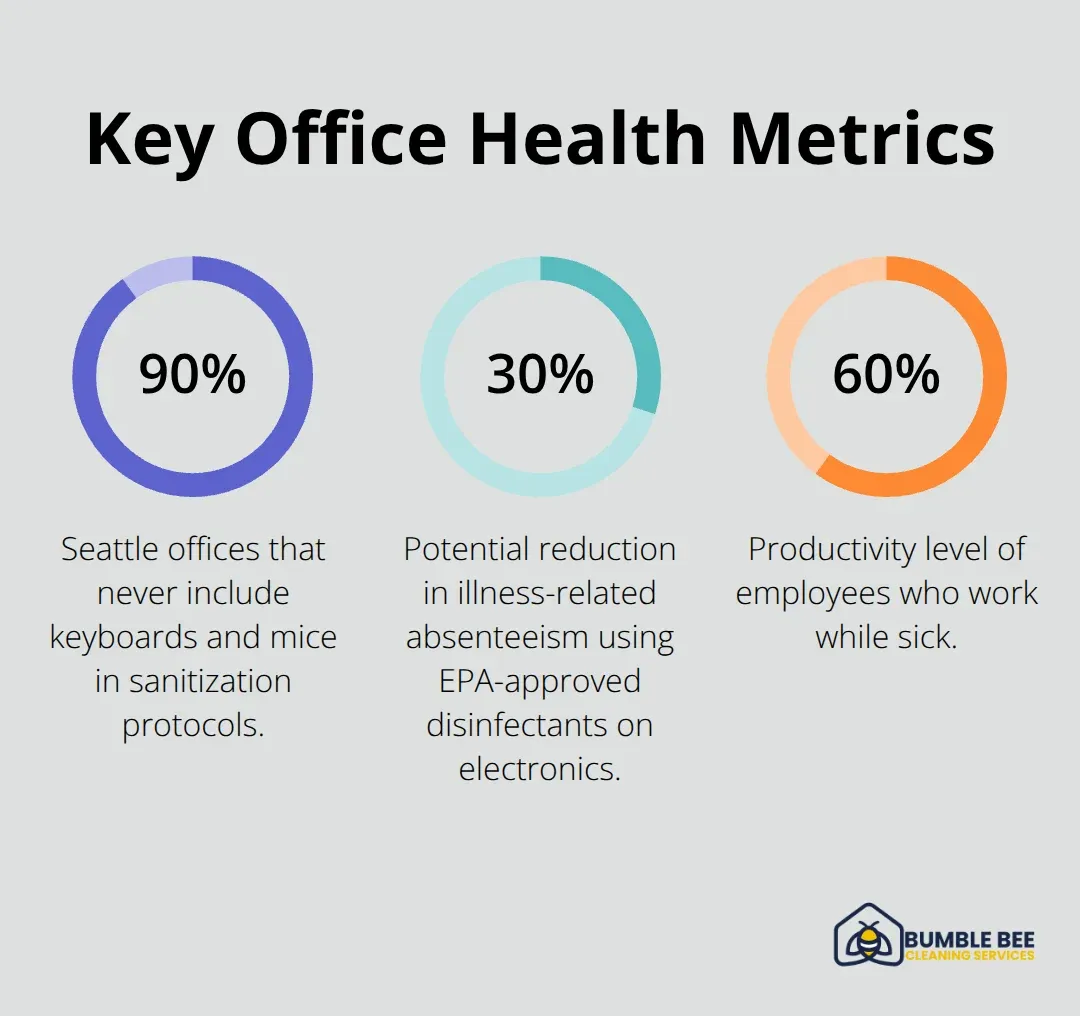 Percentage chart showing office sanitization gaps and impact on productivity - Office hygiene