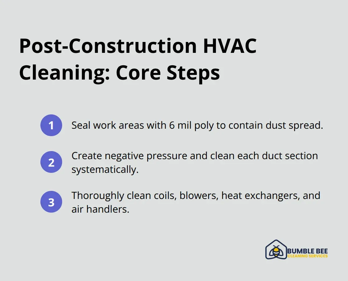 Compact list of key steps in the HVAC restoration process after construction.