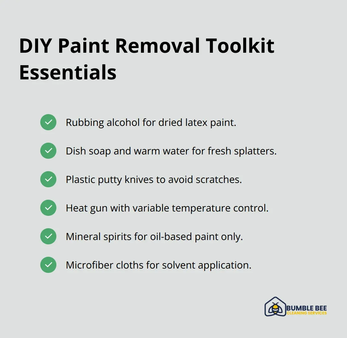 Checklist of essential tools for DIY paint splatter removal