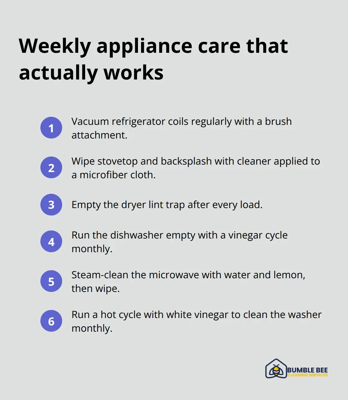 Compact list of weekly and monthly appliance maintenance tasks