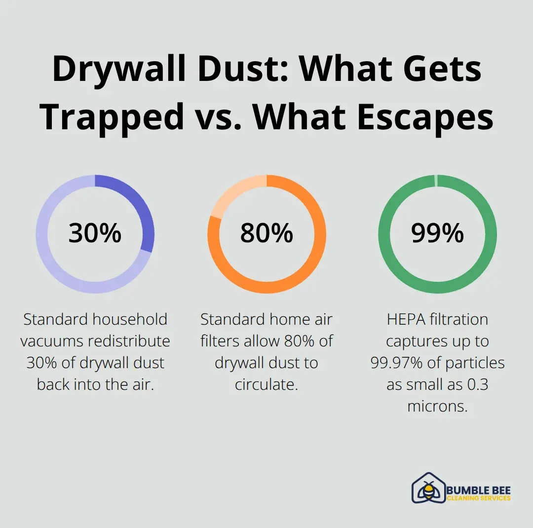 Percentages showing how much drywall dust is captured or recirculated with common methods.