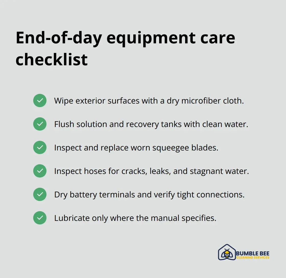 Checklist of daily maintenance tasks to keep cleaning tools reliable and efficient - Equipment care