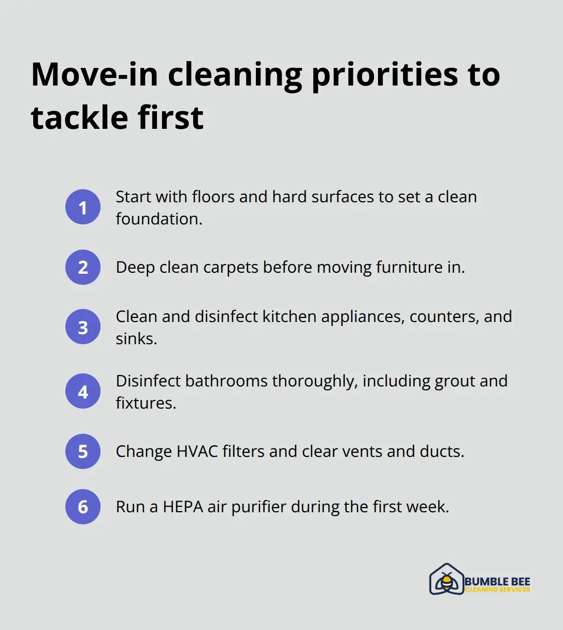 Compact list of the first cleaning tasks to handle when moving in