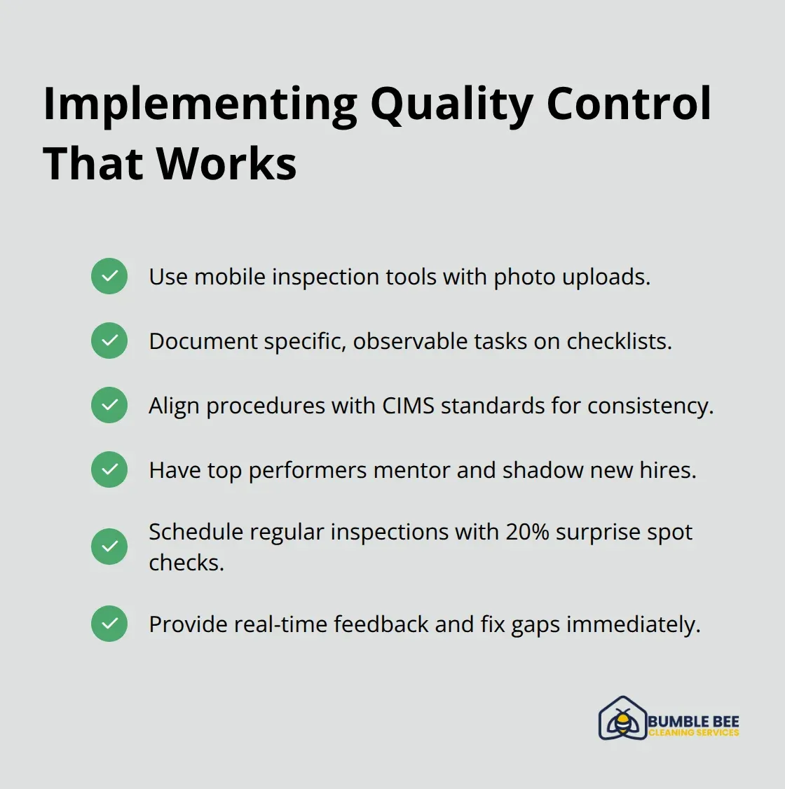 Checklist of key quality control components for Seattle cleaning services.