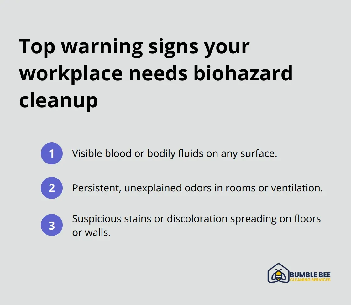 Concise list of signs that indicate a workplace requires professional biohazard cleanup