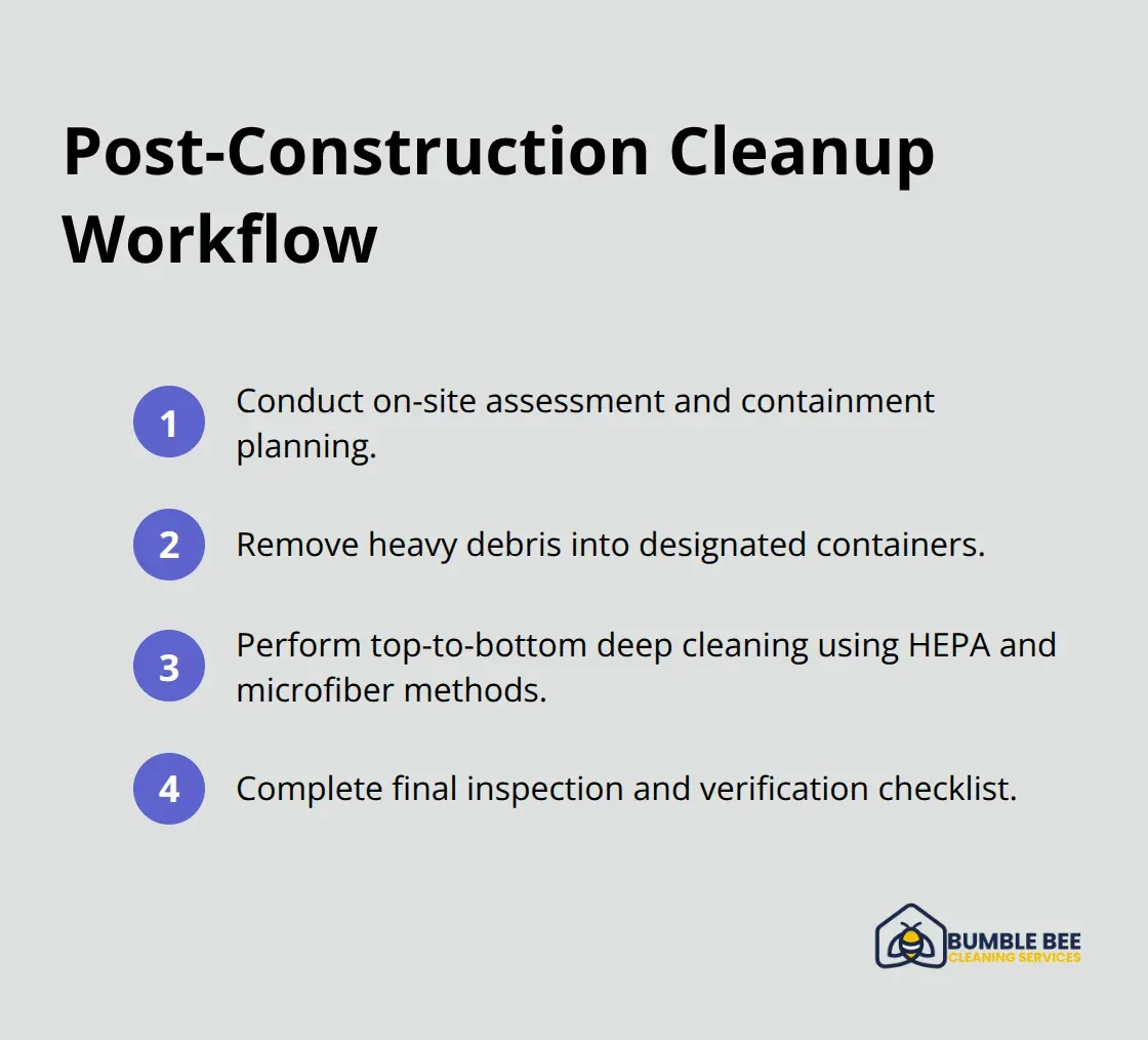 Four-step sequence from assessment to final inspection. - Post construction cleaning services