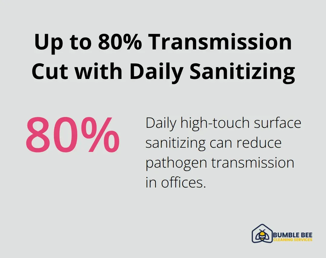 Daily sanitizing of high-touch surfaces can reduce pathogen transmission by up to 80 percent in offices.