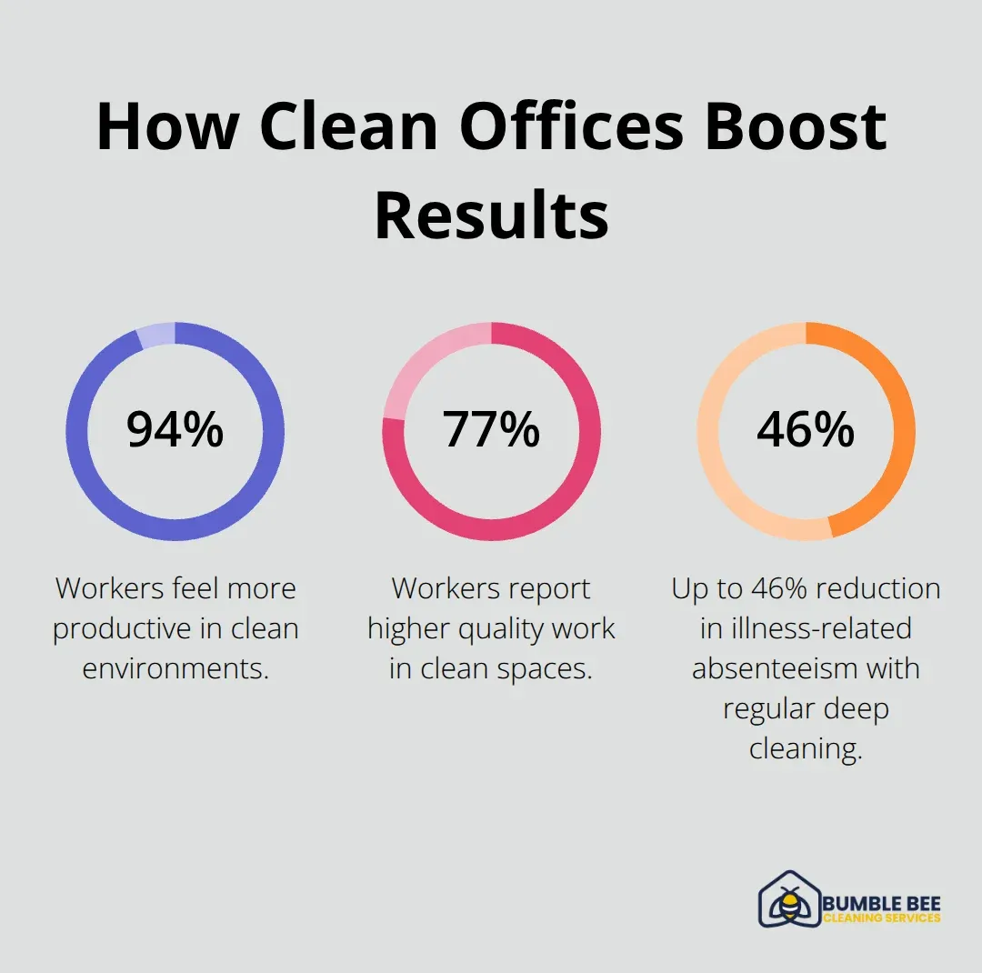 Percentages showing productivity gains, work quality, and absenteeism reduction linked to deep cleaning - Workplace sanitization