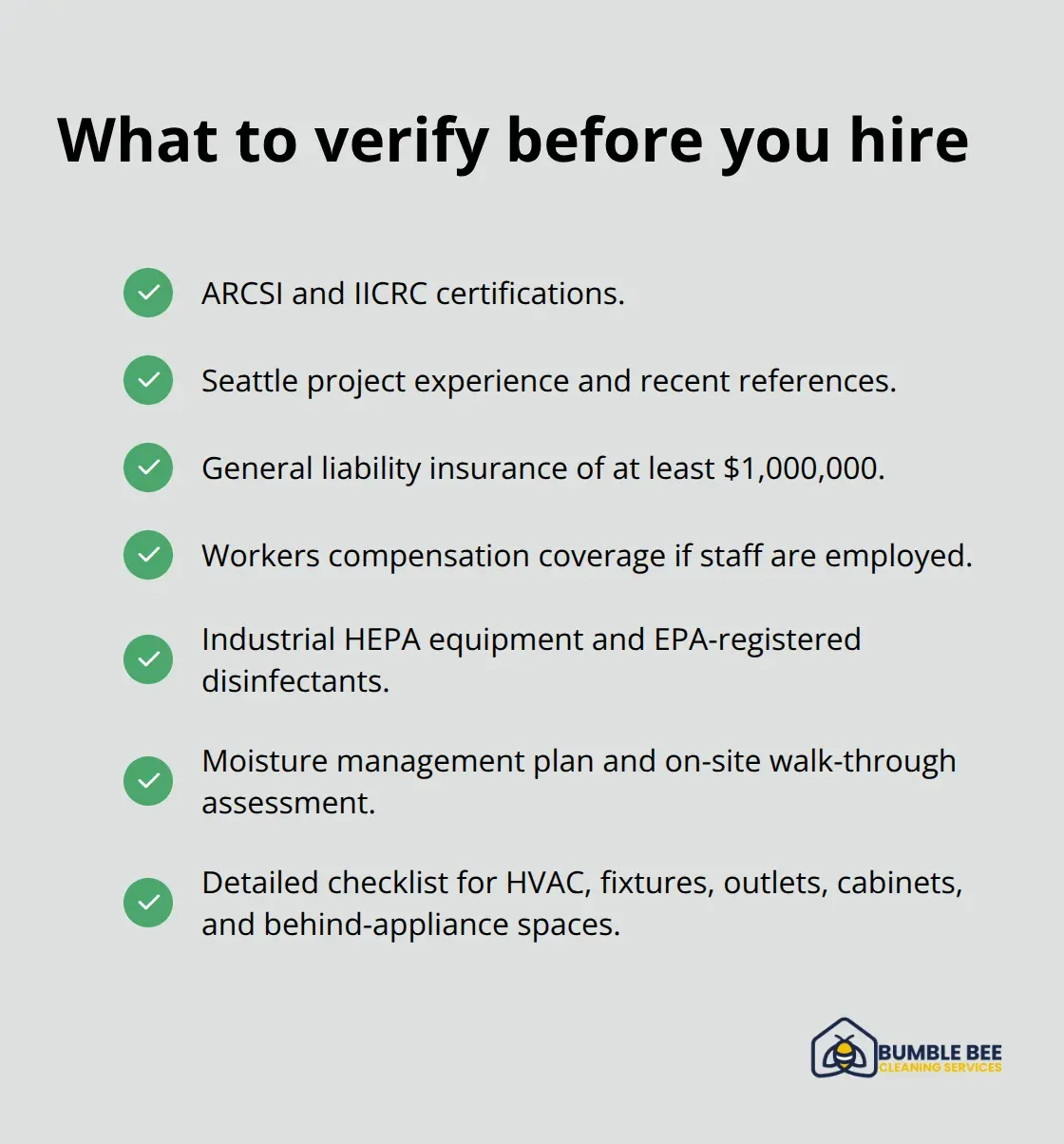 Pre-hire checklist for Seattle post-construction cleaners - After construction cleaning Seattle