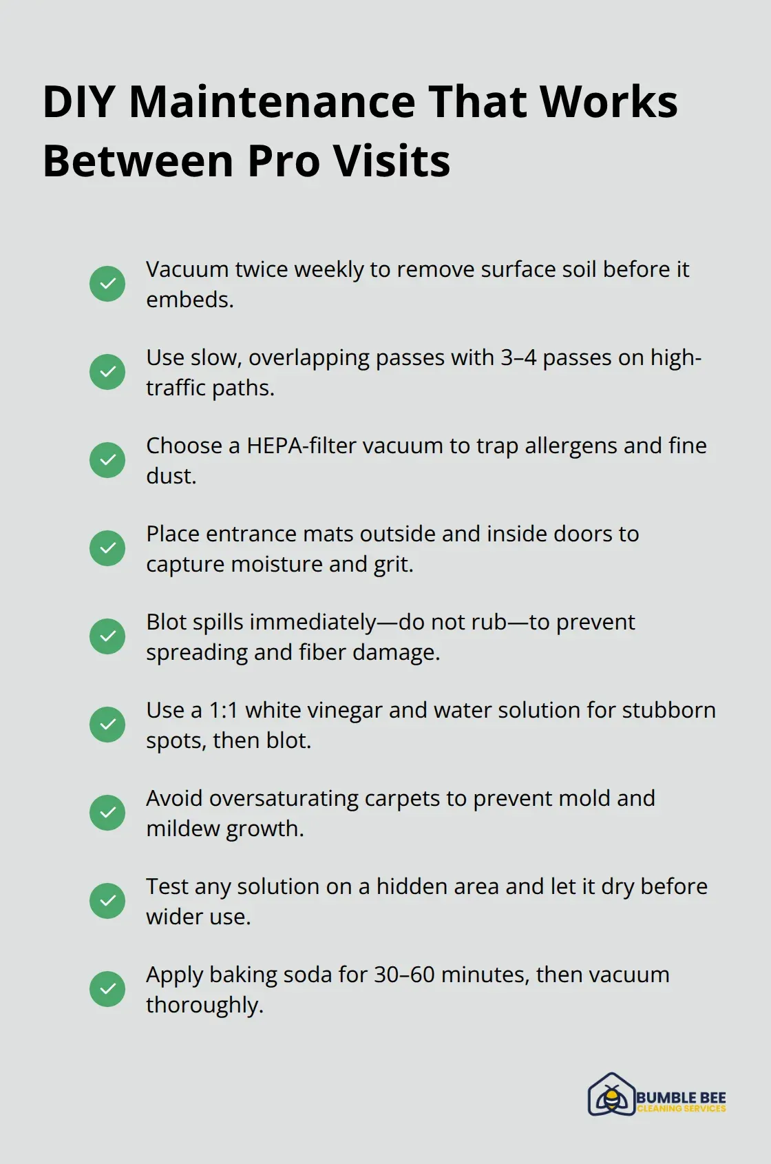 Checklist of effective DIY carpet care steps for Seattles damp climate. - Carpet cleaning Seattle