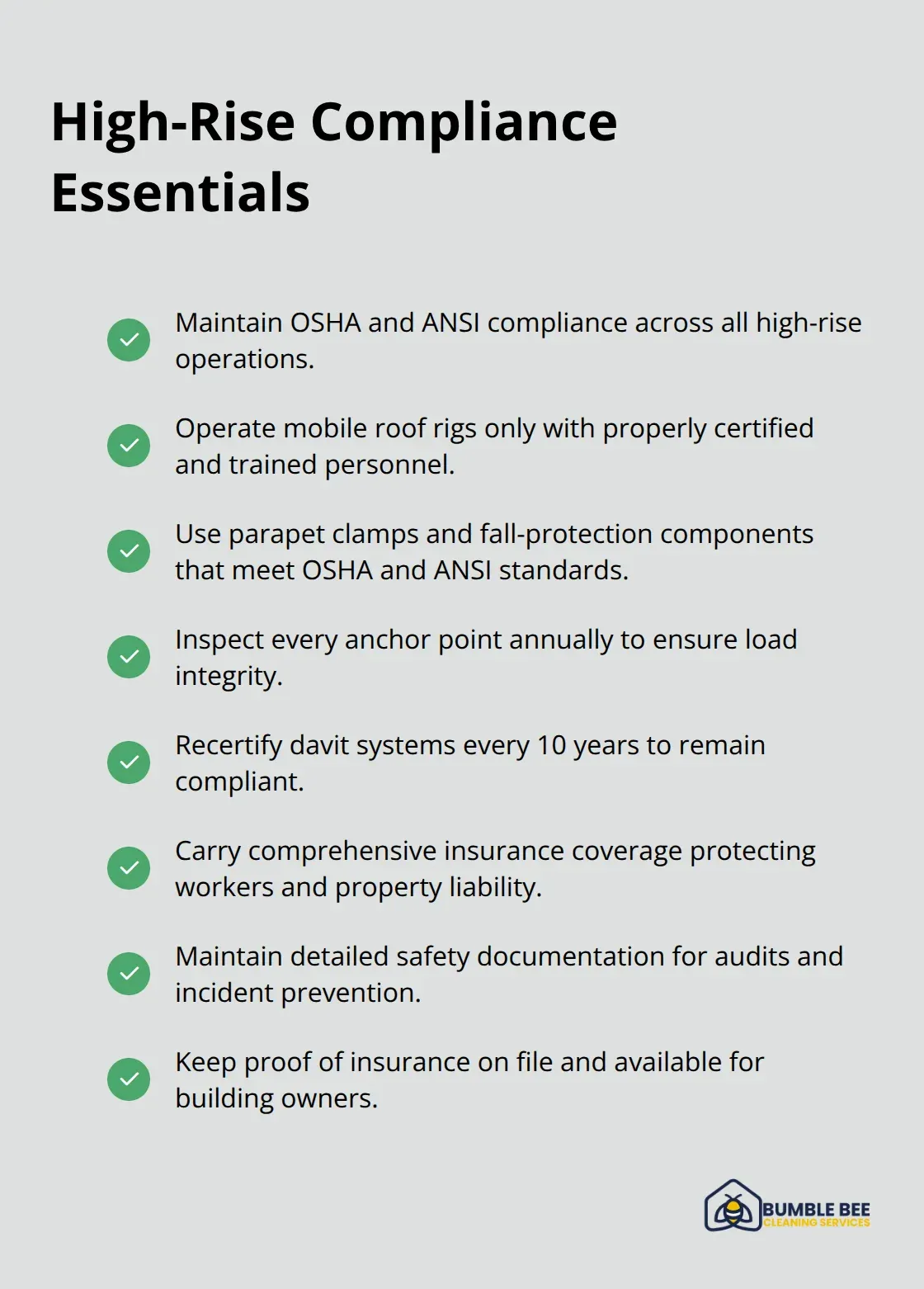 Checklist of high-rise cleaning compliance requirements for Seattle buildings