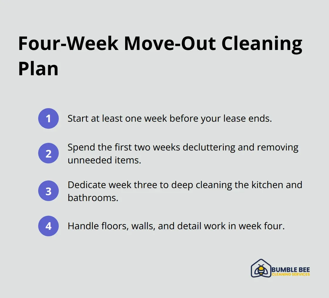 Compact timeline summarizing the four-week move-out cleaning schedule for Seattle renters. - Move out tips Seattle
