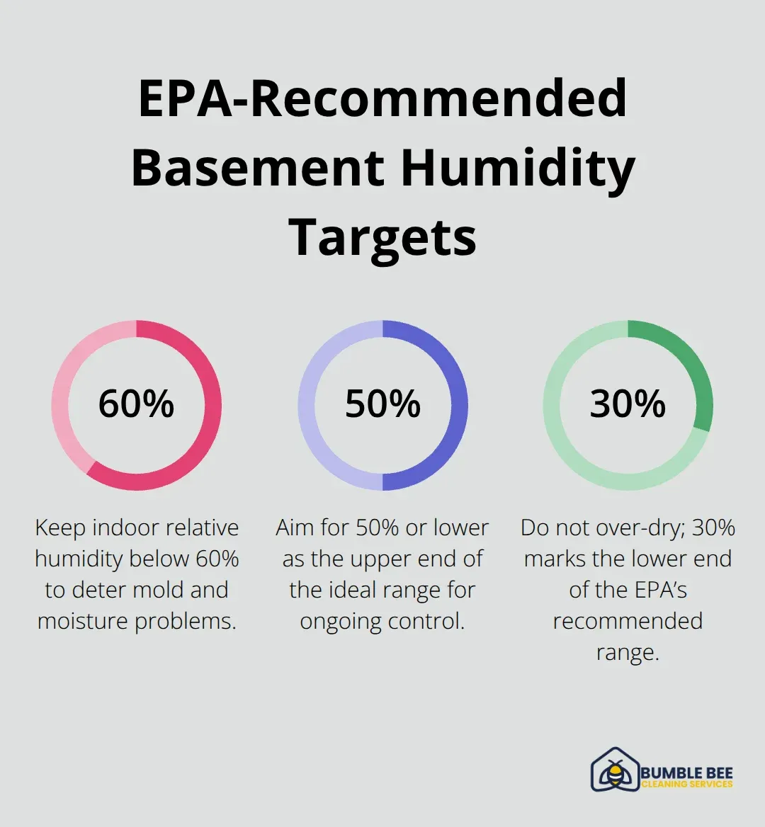Percentage chart showing recommended relative humidity levels to prevent mold regrowth - Basement moisture