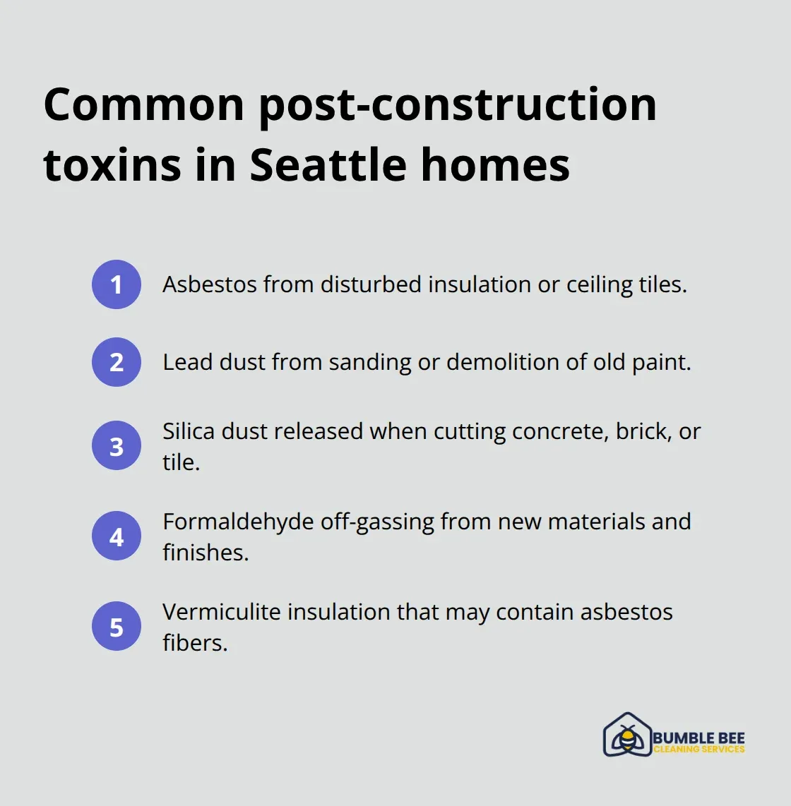 Infographic list of toxins that often linger in Seattle homes after construction