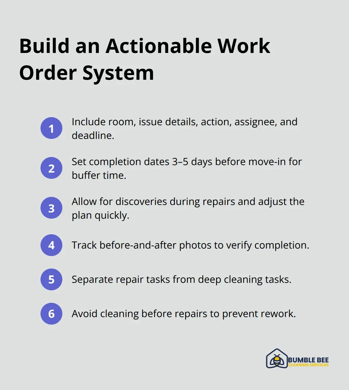 Compact ordered list of steps to create a reliable rental turnover work order system. - Rental readiness