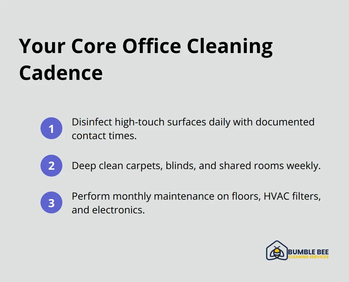 Compact checklist of daily, weekly, and monthly office cleaning tasks for Seattle workplaces. - Workplace wellness