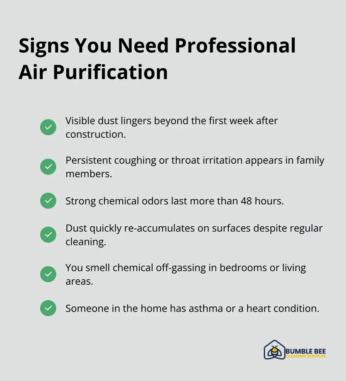 Checklist of warning signs indicating a Seattle home needs professional post-renovation air purification.