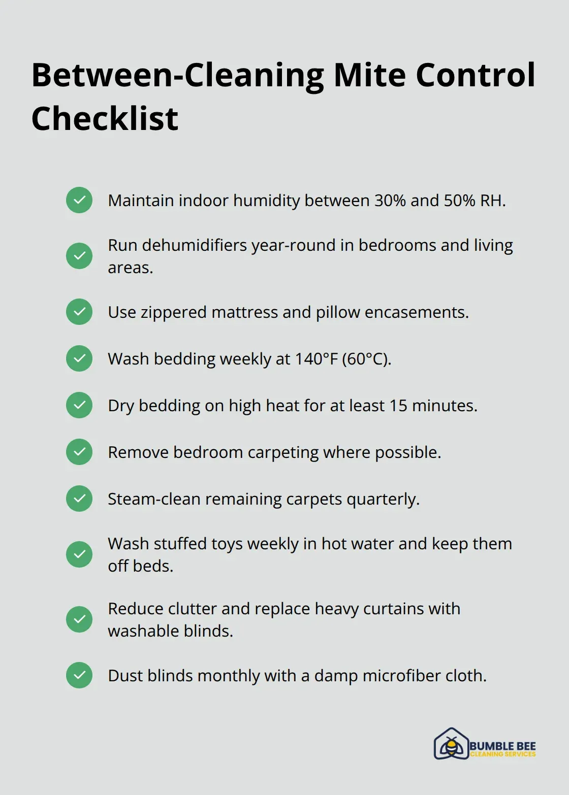 Actionable checklist to keep dust mites down between professional cleanings in Seattle homes