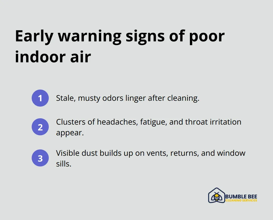 Compact list of early indicators of bad office air quality for Seattle workplaces. - Commercial air quality