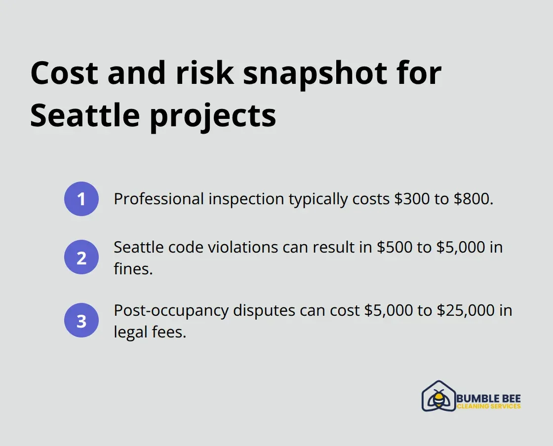 Compact list highlighting inspection costs, potential fines, and legal exposure - Post-build inspection