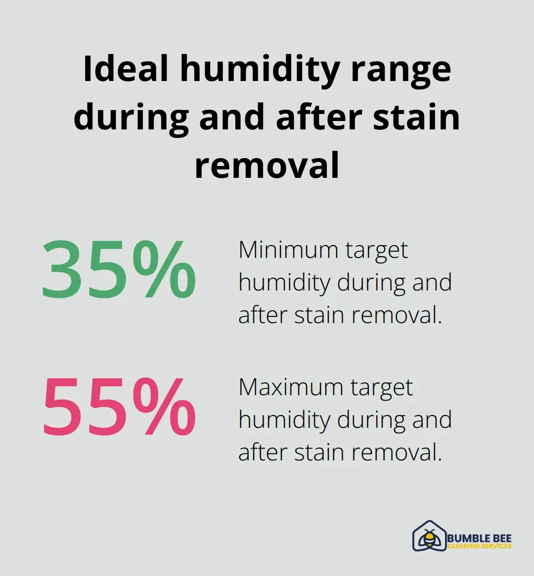 Percentage chart illustrating the 35%–55% indoor humidity target for Seattle hardwood drying - Stain extraction