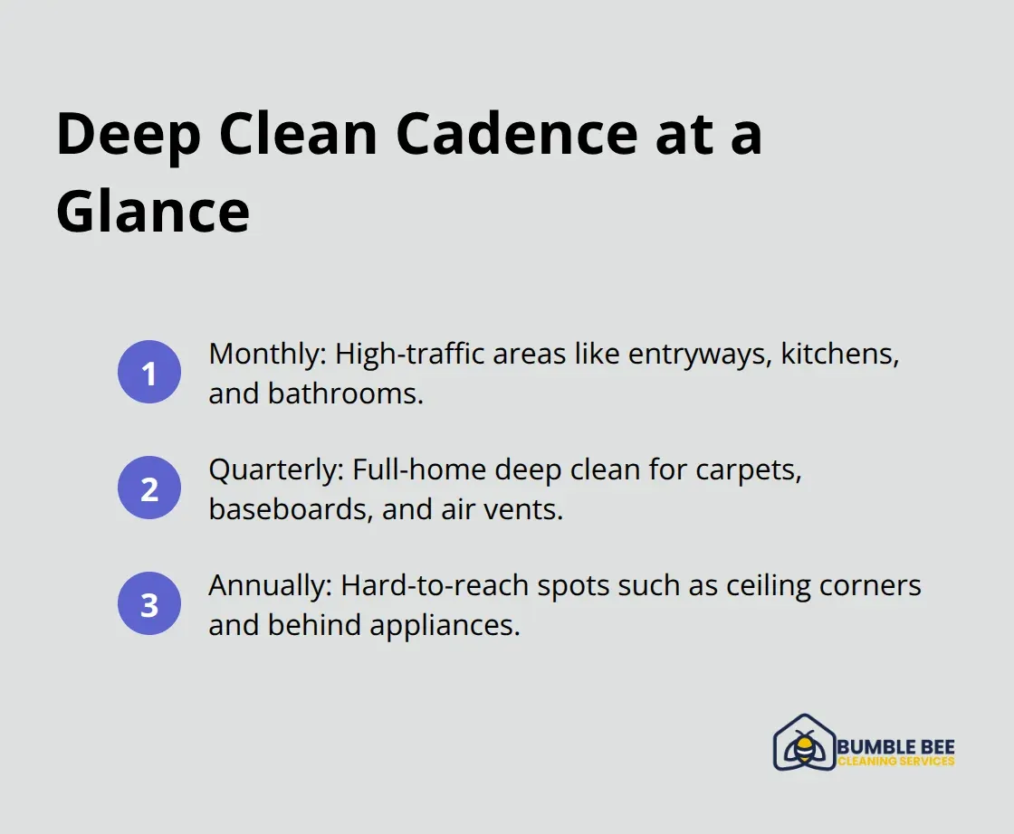 Ordered list summarizing monthly, quarterly, and annual deep cleaning schedule for Seattle homes.