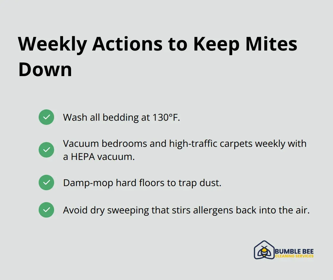 Checklist of weekly tasks to suppress dust mites after a deep clean