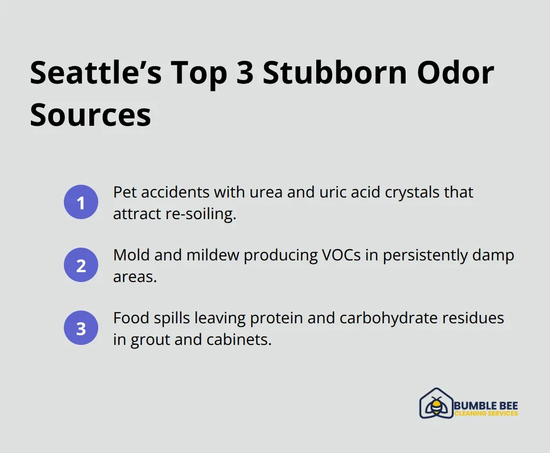 Compact list highlighting the leading household odor issues in Seattle homes.
