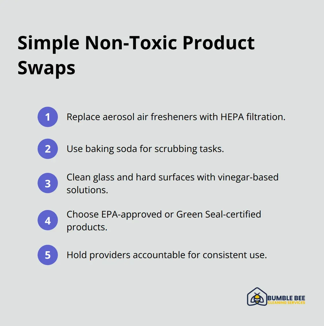 Compact list of practical product substitutions for chemical-free office cleaning
