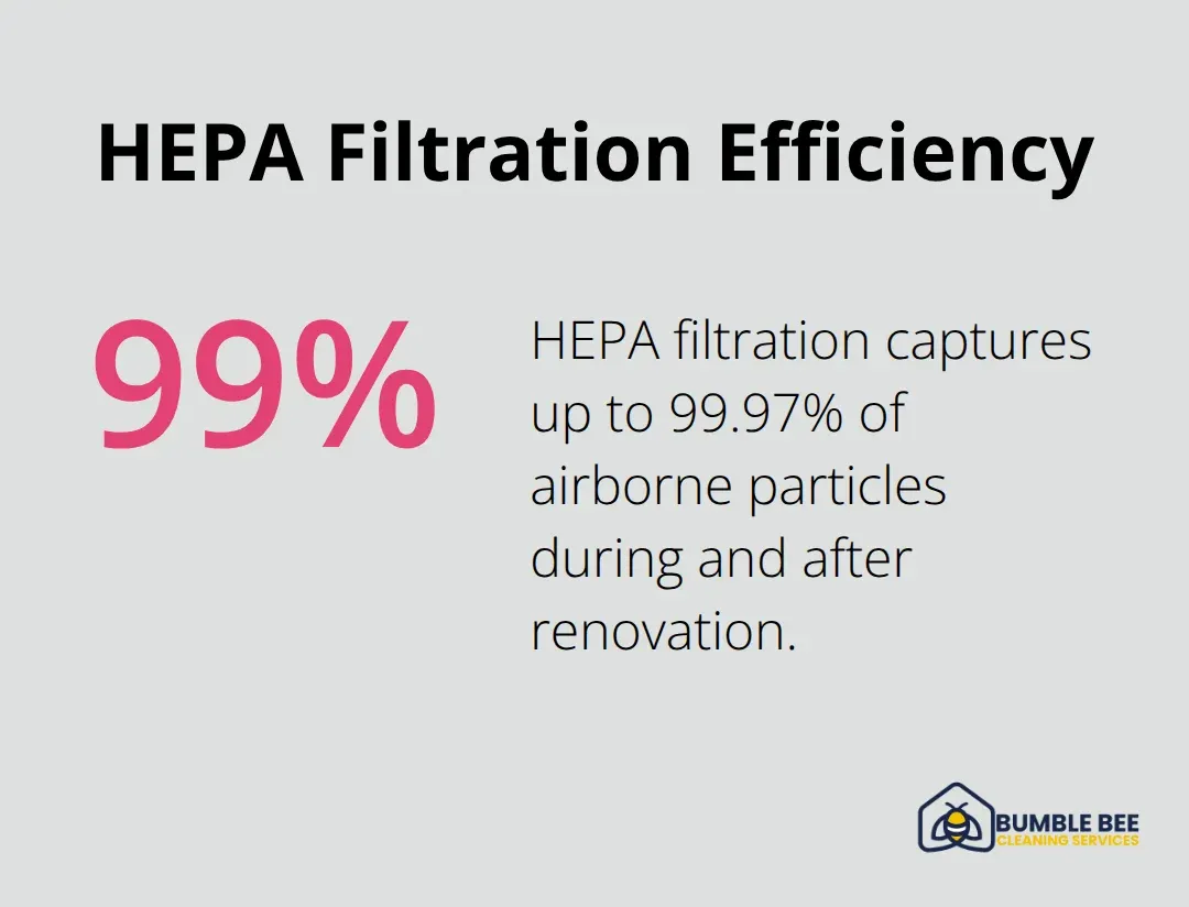 Chart showing HEPA filters capture up to 99.97% of airborne particles during renovation cleanup.