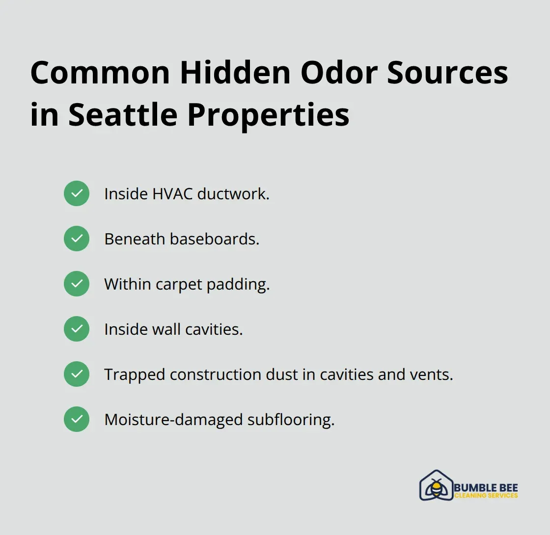 Checklist of hard-to-reach places where post-renovation odors persist in Seattle buildings